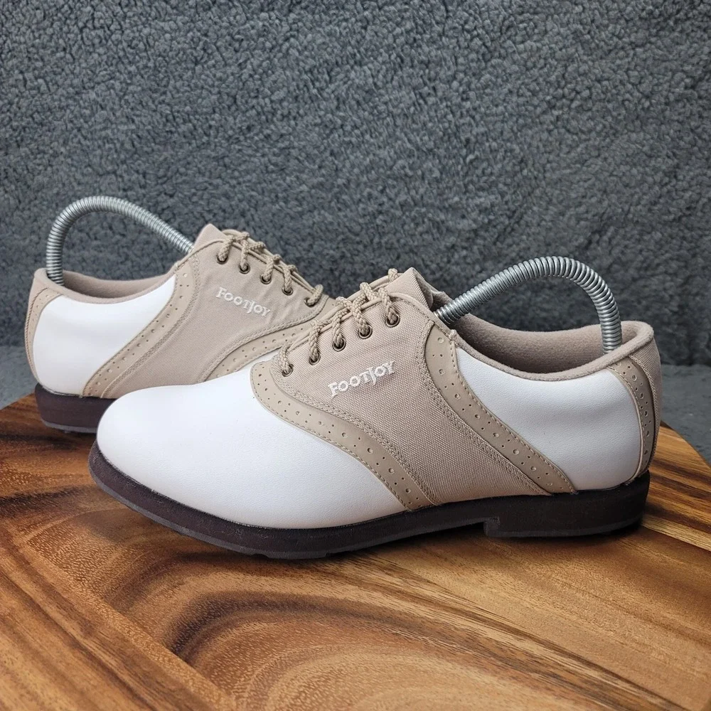 Footjoys Greenjoys‎ Shoes White Womens 9.5 M Saddle Oxford Spike Golf Lace 48746